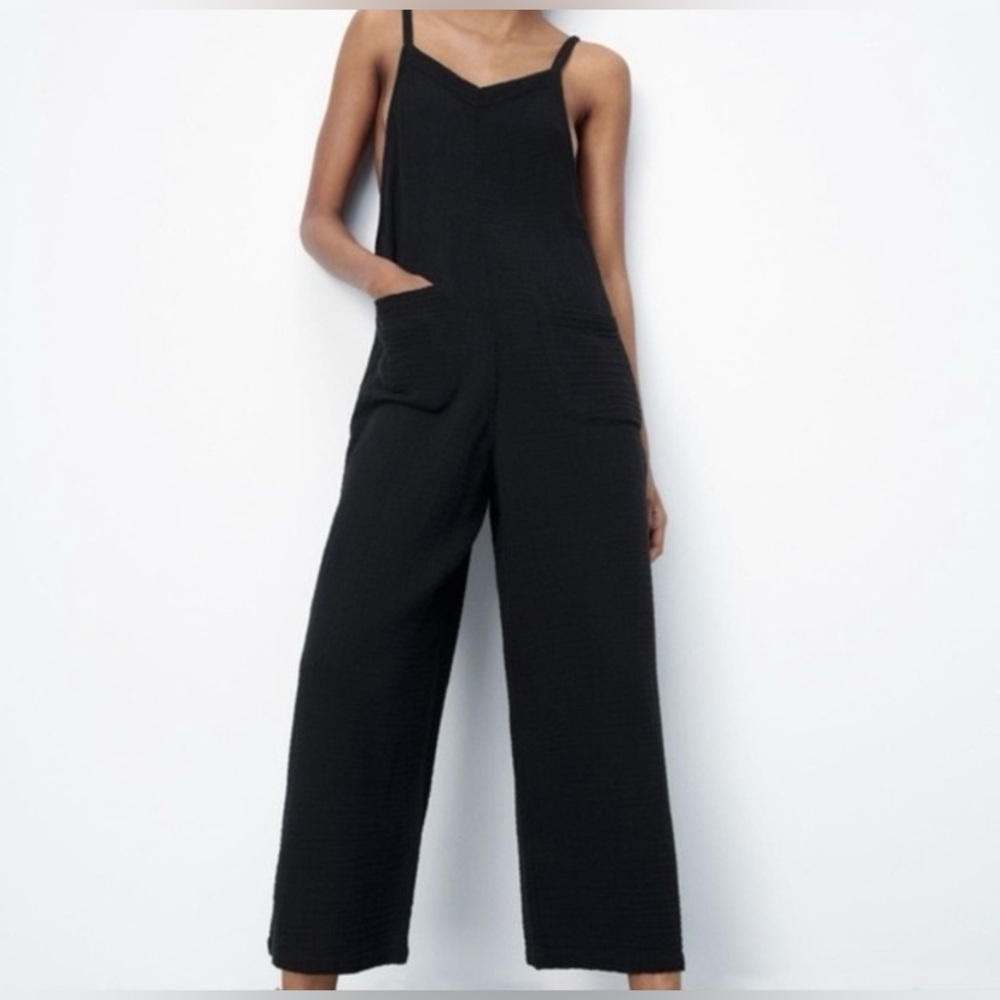 Zara Cropped Linen Blend Jumpsuit w/pockets